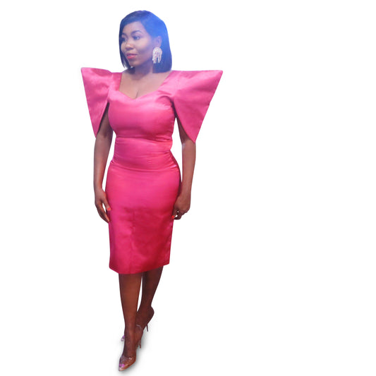 Antoinette Satin Puff Sleeve Midi Dress - Pink
