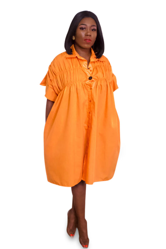 Flexy Midi Shirt Dress - Orange