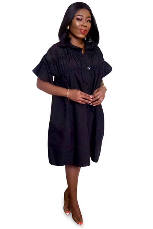 Flexy Midi Shirt Dress - BLACK